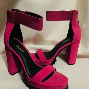 Barbie Pink Baddies: hot pink, lug soled, open toed, platform heels